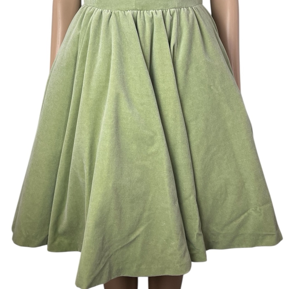 Ted Baker Langley Janini Retro Style Strapless Velvet A-Line Sage Green Dress - Picture 6 of 15